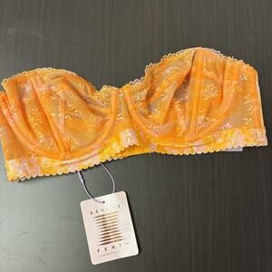 Nwt Savage X Fenty 36C Watercolor Tie Dye Unlined Lace Strapless Bra Orange